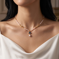 Kalung Mutiara Air Tawar Pink Muda dengan Liontin Bunga Clover CZ, Bahan Campuran, Romantis, Model Choker, OEM ODM, MOQ Rendah