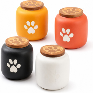 Urna Funeraria in Ceramica per Animali Domestici con Coperchio in Legno, Barattolo Commemorativo con Impronta della Zampa, Contenitore per Ceneri di Cani e Gatti - Product Image 1