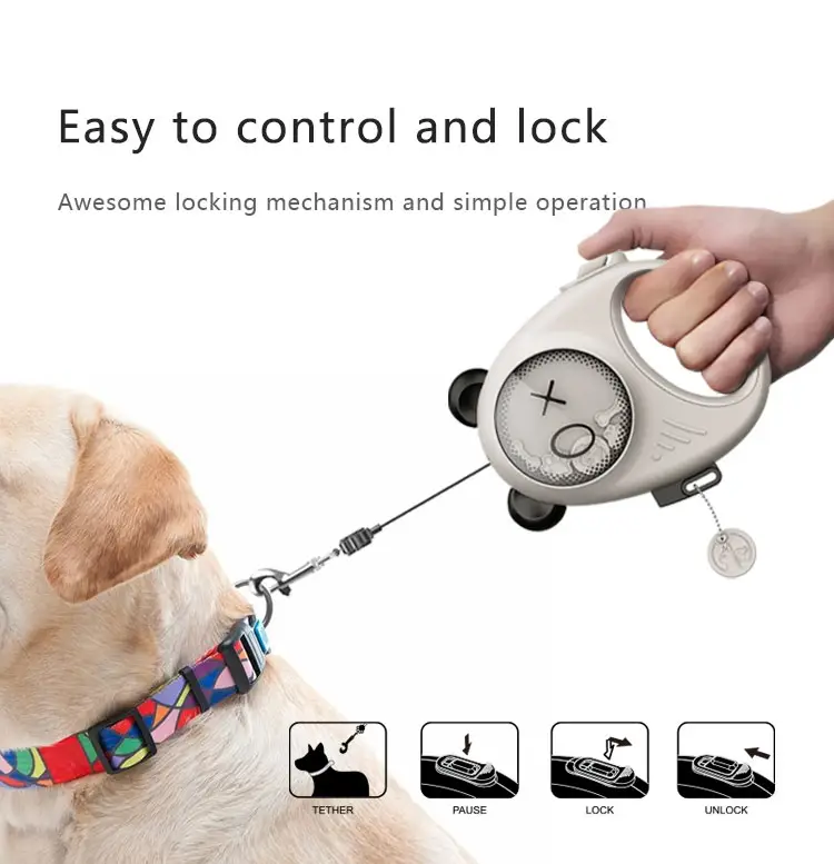 Reflective Nylon Tape Anti-Slip Handle A Tangle-free Ergonomic Anti-slip Retractable Dog Leash For Pets Up To 55 Lbs