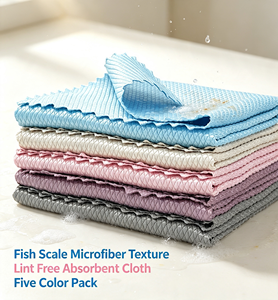 Chiffon de nettoyage en microfibre ultra-fine de 30 cm, motif écaille de poisson, à poils coupés, pour le verre, la cuisine et le démaquillage - Product Image 5