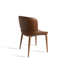 Chaise de salle à manger moderne en gros, cuir PU marron et pieds en bois, durable, super confortable, pour la maison et l'hôtellerie