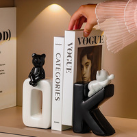 Serre-livres écologique en résine Art Déco, motif animaux mignons (ours, chat) – Idéal pour Pâques, cadeau pour enfants, décoration de salon et de maison
