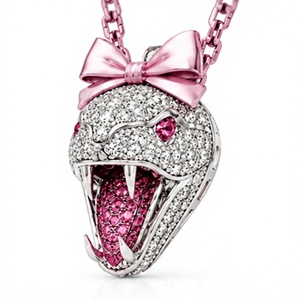 Collier pendentif tête de serpent rose avec nœud et breloque en moissanite, plaqué or, ton argenté, bijou tendance, cadeau pour femme - Product Image 4