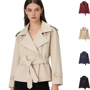 Chaqueta Corta de Otoño para Mujer, Estilo Europeo Americano, Nueva, Moderna, Informal, Combinable con Todo, de Color Sólido, con Cinturón de Poliéster - Product Image 1