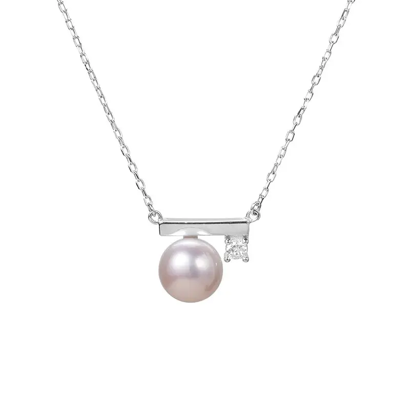 Collier de diamants incrustés de perles d'eau douce en bois d'équilibre en argent sterling S925 avec un design de luxe de niche de style français pour les femmes