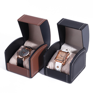 Hanhong factory wholesale custom logo solid color watch packaging box quartz mechanical watch PU leather watch box
