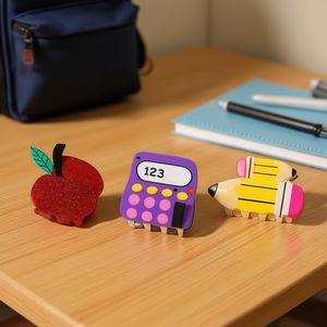 Ensemble de 3 pinces à cheveux scolaires en acrylique, design pomme, calculatrice et crayon, pour étudiants - Product Image 2