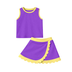 Précommande MOQ 5 – Ensemble de yoga uni pour filles avec débardeur et jupe festonnée – Vêtements de sport confortables pour le tennis – Prix usine – Vente en gros - Product Image 6