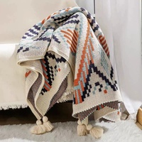 Plaid en fibre acrylique tricoté style bohème à motif géométrique pour canapé, bureau, sieste, climatisation, voyage - Toutes saisons