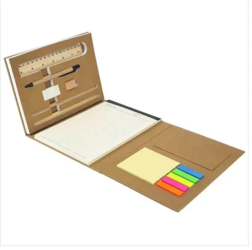 Milieuvriendelijke Stationaire Set Bijgevoegde Combinatie Postnotities Zwart Kraftpapier Set Met Pen Notebook Fabrikanten Notitieblok