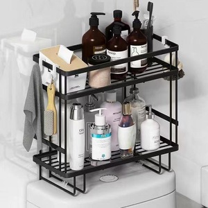 Three-Layer Metal <b>Storage</b> <b>Rack</b> With Hook Type Installation For Bathroom Sundries Minimalist Design Detachable Non-Folding - Product Image 3