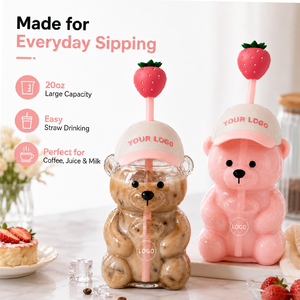 Bicchiere Personalizzato a Forma di Orso Fragola da 20oz, Riutilizzabile e Portatile, con Coperchio e Cannuccia per <span class=keywords><strong>Caffè</strong></span> Freddo - Product Image 6