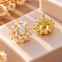 Boucles d'oreilles clous en laiton plaqué or 18 carats avec zircone cubique motif soleil et étoile, design baguette, bijoux de mode pour femmes, vente en gros, OEM personnalisé