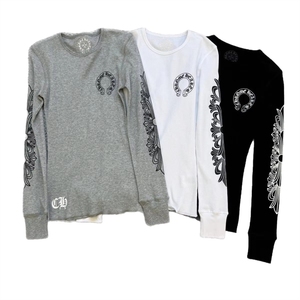 Camiseta de <span class=keywords><strong>manga</strong></span> <span class=keywords><strong>larga</strong></span> para <span class=keywords><strong>mujer</strong></span> Chrome Hearts High Version 25SS de algodón con estampado de flor de herradura y gofre, estilo streetwear - Product Image 5