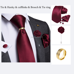 Ensemble de 4 cravates, uni, bordeaux, rose saumon, cravate de 6 cm, nœud papillon, mouchoir, boutons de manchette, polyester, costume homme, mariage, fête, accessoire cravate - Product Image 6