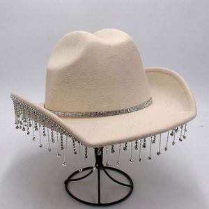 Chapeaux de cow-boy roses en gros pour festivals de musique et fêtes, avec pampilles en strass - Product Image 3