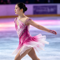 Costume de patinage artistique à manches longues pour enfants et adultes, robe en maille dégradée rose et blanc avec strass pour spectacle sur glace et compétition