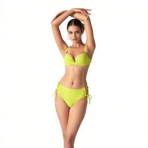Costume da bagno bikini HDJ taglie forti 42 44 46 48 verde push-up con scollo profondo e laccetti laterali per donna - Product Image 1