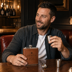 Gourde personnalisée gravée de 8 oz pour homme, ensemble gourde à vin en acier inoxydable et cuir, cadeau fête des pères pour papa, cadeau d'anniversaire pour mari - Product Image 4