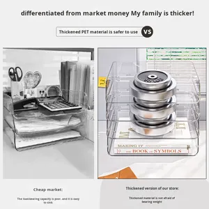 Étagère de rangement de fichiers classique empilable en PET transparent, support de bureau, organisateur de table pour livres et papier A4 - Product Image 2