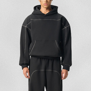 เสื้อฮู้ดดี้ผู้ชายผ้าฝ้ายแท้ 100% สีพื้น ตัดเย็บด้วยด้ายตัดสี OEM แบบห้าเส้น สีขาว ขายส่ง - Product Image 1