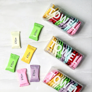 Compressed Towel Microfiber Portable Travel Size Candy Shape Disposable Towel Boxed <b>7</b> Count Colored <b>Tablets</b> - Product Image 1