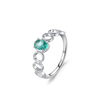 Bague ouverte moderne en argent S925 avec CZ vert rond, bague géométrique ajustable en argent sterling 925 avec CZ vert circulaire