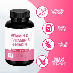 Premium Vitamine C Vitamine E Niacine Tabletten Beauty Skin Formule Krachtige Antioxidant voor een Stralende, Glowende Huid OEM Private Label - Product Image 3