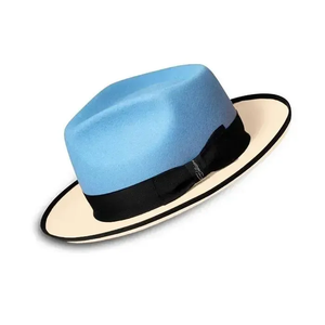 Beige Blue Wool Fedora <b>Hat</b> With Black Band 56-58CM Unisex Adult Casual European Style - Product Image 2