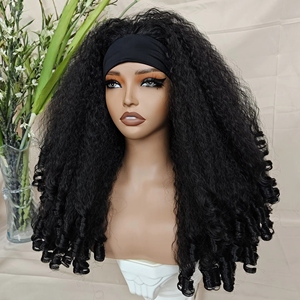Parrucche <span class=keywords><strong>Afro</strong></span> Kinky Curly Straight per Donne di Colore, Lunghe con Fascia, Sintetiche, Classiche, Voluminose, Ondulate, Senza Colla, Resistenti al Calore, Premium - Product Image 2