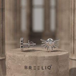 Boucles d'oreilles clous diamant soleil, élégantes et minimalistes, avec diamant taille ronde, bijoux célestes - Product Image 3