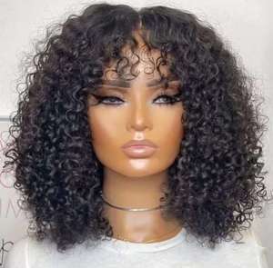 Peluca Bob Corta Ondulada Negra Natural, Peluca <span class=keywords><strong>de</strong></span> <span class=keywords><strong>Cabello</strong></span> Humano Virgen Pre-Desplumada con Encaje Frontal 13x4, Stock al por Mayor para Salones - Product Image 2