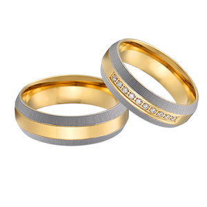 Anillos de Compromiso Titanfitz Clásicos de Dos Tonos, Chapados en Oro de 18K, Acero Inoxidable 316L con Circonita, para Hombres, Mujeres, Unisex, Diseño para Parejas - Product Image 4