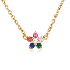Peishang kalung gaya baru 925 perak murni bunga choker liontin CZ warna-warni pesona perhiasan bijoux