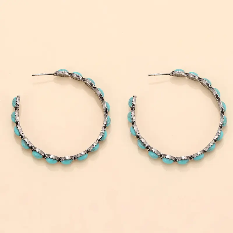 Grosir Anting-Anting Antik 2020 Mode Bohemia Anting-Anting Turquoise Alami GT Jual Laris Anting-Anting Hoop Besar