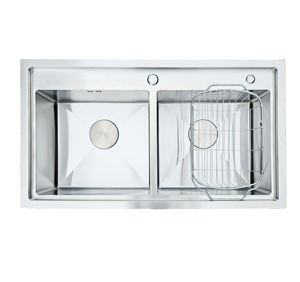 Évier double encastré en acier inoxydable brossé fait main pour salle de bain, avec épaisseur personnalisée et design moderne - Product Image 2
