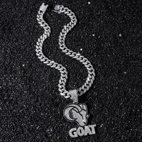 Collier chaîne cubaine pour homme, pendentif chèvre Hip Hop, entièrement serti de strass et émail, style Iced Out Bling, bijou de déclaration pour rappeur et streetwear
