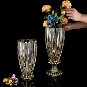Vas Bunga Kristal Kaca Klasik Berlpainted Emas Mewah Vas Tanaman Terarium Hidroponik untuk Ruang Tamu Restoran