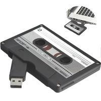 Clé USB personnalisée en forme de cassette avec enregistreur vocal, 1 Go à 32 Go, design cassette, pack mémoire 128 Go dans un coffret cadeau