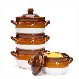 Tazones de sopa de cerámica de 16 oz Para Chile o olla de cereales cuencos de sopa de cerámica de cebolla francesa con tapas y asas