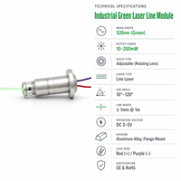 Module laser vert 520 nm de qualité industrielle, mise au point réglable, haute précision, personnalisable OEM pour l'automatisation et la robotique