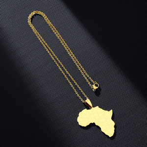 Collar con <span class=keywords><strong>Mapa</strong></span> de Afganistán, África, Argelia, Egipto, Etiopía, Irán, Irak, Cachemira, Kenia, Kuwait, Líbano y Libia en Acero Inoxidable y Oro de 18K - Product Image 6