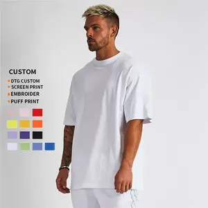 Camiseta de algodón 2023 pesado para hombres, prenda de vestir, con estampado de logotipo personalizado en blanco y pantalla de diseño liso, de gran tamaño, 100%