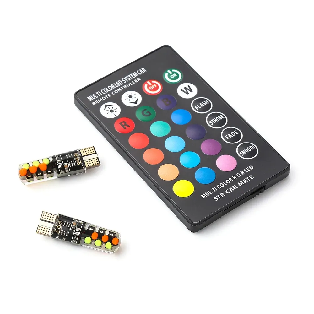 Автомобильный RGB-светодиод T10 W5W, 12 В, светодиод RGB 5050 SMD ara park ampul t10 silikonlu, декоративное освещение салона автомобиля, дистанционное управление