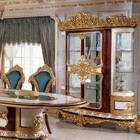 Meubles en bois classiques de luxe, table de salle à manger sculptée à la main en or pour la Turquie, ensemble de meubles de salle à manger