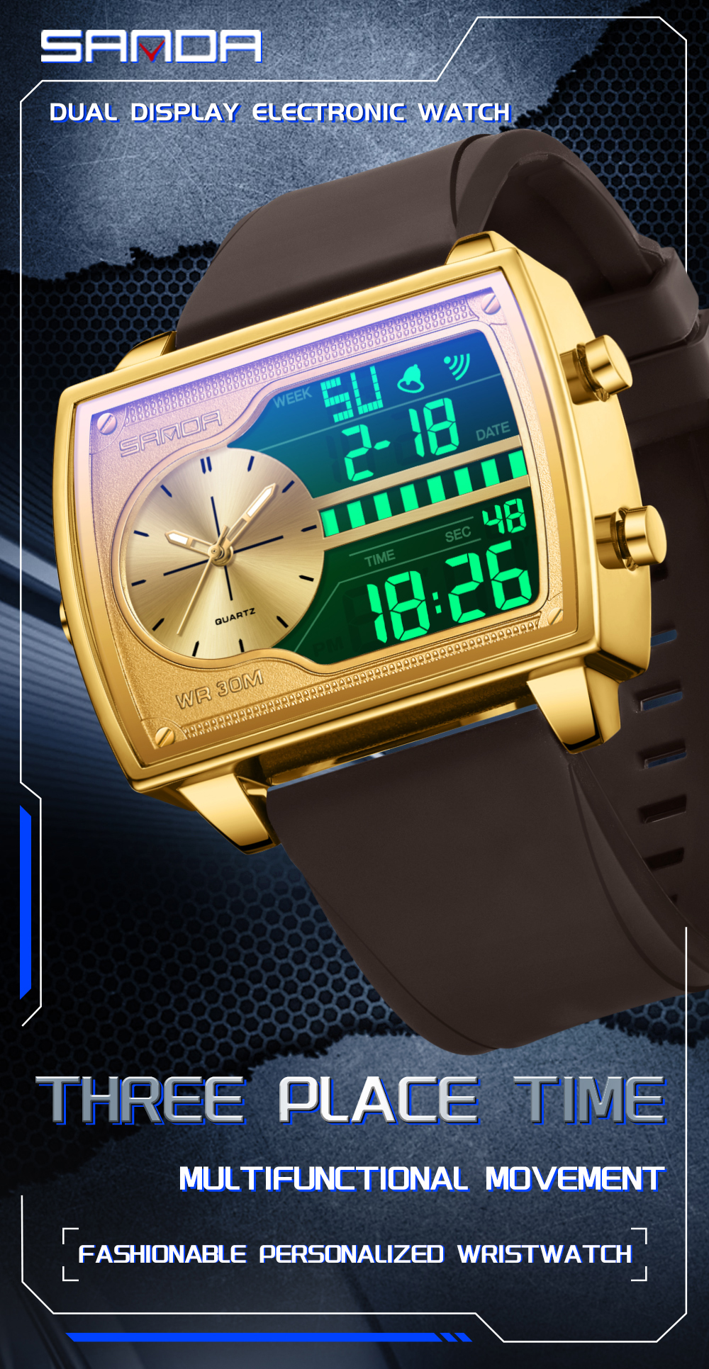 Sanda 6163 Luxury Men's Quartz Watch - Stylish Digital Analog with