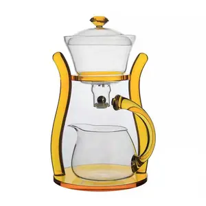 Kungfu Glass Tea Set Magnetic Tea Infuser Rotating Cover Bowl Semi-Automatic Glass Teapot Set