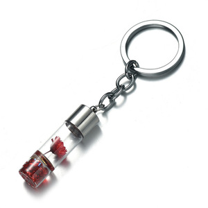 Wholesale Mini Stainless Steel Wishing Bottle Charms Real Dry Flower Glass Keychain for DIY Craft Valentine's Day Birthday Gift