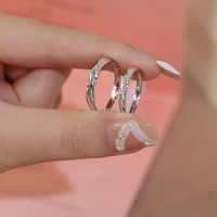 Bagues ajustables en argent 925 serties de diamants en forme de vague pour hommes et femmes, cadeau de la Saint-Valentin, design unisexe, ne se décolore pas