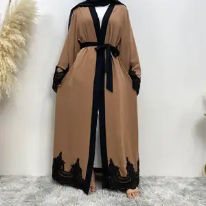 Islamic Clothing Dubai Islamic Modest Abayas for Muslim Women With Stunning Black Embroidery Lace Open Abaya Dress